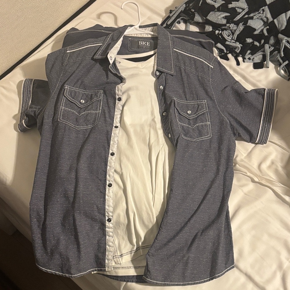 BKE Men's Dark Gray Casual Button Down Shirt